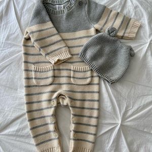 Baby Brannan Stripe One-Piece and Baby Brannan Bear Beanie